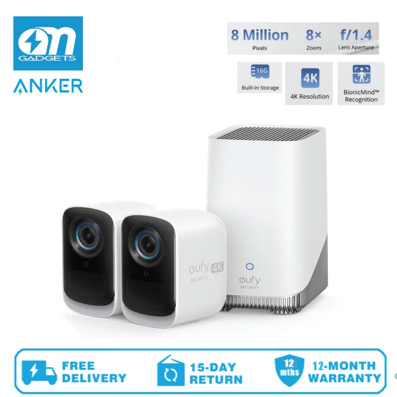 Anker T8881 Eufy Security eufyCam 3C 2 กล้อง, กล้องรักษาความปลอดภัยไร้สาย 4K พร้อมการจดจําใบหน้า AI