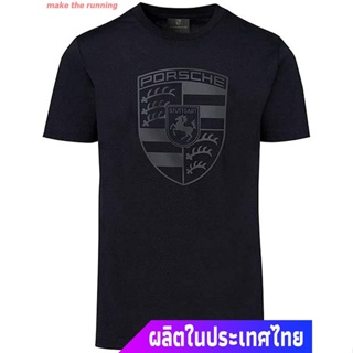 make the running เสื้อยืดแขนสั้น Porsche Black Crest Mens T-Shirt Short sleeve T-shirts