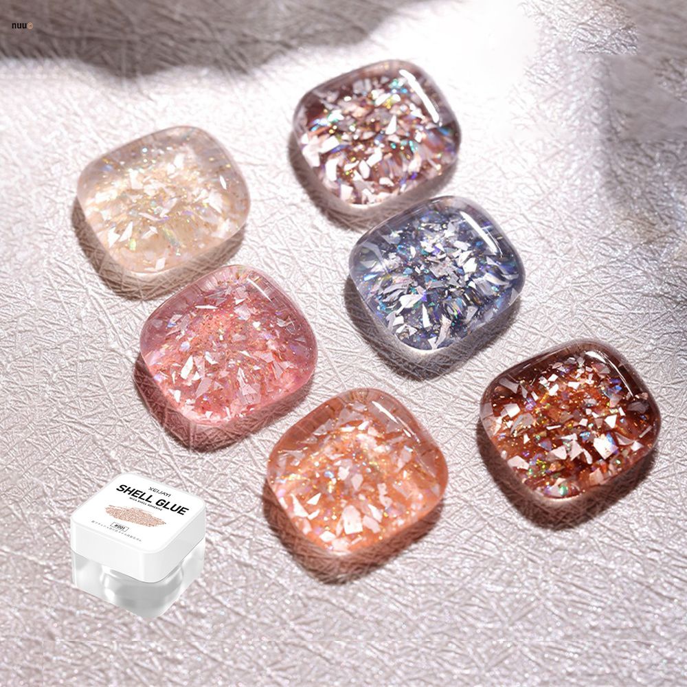 XEIJAYI สีเจล ยาทาเล็บเจลยูวี เลื่อม กลิตเตอร์ ทรงสี่เหลี่ยม ต่อขวด 6 สี สีเจลแฟลช สีทาเล็บเจลลูกแก้ว Flash Diamond Glitter GEL เลื่อม สําหรับตกแต่งเล็บ  nuuo