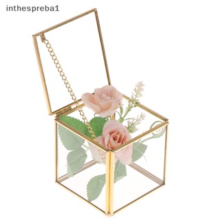 Inthespreba1^^ กล่องแก้ว ทรงเรขาคณิต ทรงสี่เหลี่ยม ลายดอกไม้ สําหรับใส่เครื่องประดับ ต่างหู แหวน