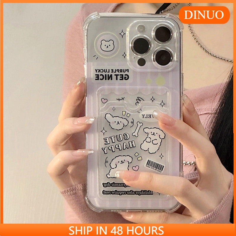 เคสโทรศัพท์มือถือ ลายลูกสุนัข หมี พร้อมช่องใส่บัตร สําหรับ iphone15 14promax 13 12 11 XR XS X XSMAX 6PLUS 6SPLUS 7 8PLUS-DINUO