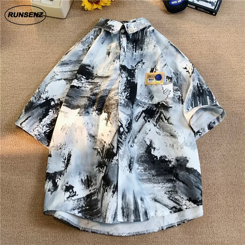 เสื้อเชิ้ตแขนสั้นลําลอง ทรงหลวม ลายดอกไม้ สีมัดย้อม สไตล์ฮาวาย พลัสไซซ์ สําหรับผู้ชาย ไซซ์ M - 8XL