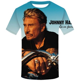 เสื้อยืด พิมพ์ลาย Johnny Hallyday แฟชั่นยอดนิยม สไตล์ฮาราจูกุ