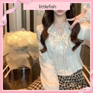 [littlefish] ใหม่ เสื้อลูกไม้ ขนาดเล็ก สไตล์ฝรั่งเศส หรูหรา เหมาะกับฤดูใบไม้ผลิ และฤดูใบไม้ร่วง สําหรับผู้หญิง 2023