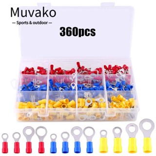 MUVAKO ขั้วต่อสายไฟ M4 M5 M6 M8 AWG 22-16 16-14 12-10 สีแดง ฟ้า เหลือง สําหรับรถยนต์ 360 ชิ้น