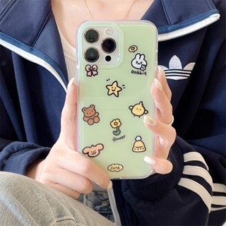 ใหม่ เคสโทรศัพท์มือถือ ซิลิโคน กันกระแทก ลายการ์ตูนหมี กระต่ายน่ารัก สองชั้น สําหรับ iPhone 11 12 13 14promax 14pro 13 12 11 14