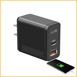 Gan ปลั๊กชาร์จ USB C &amp; QC 50W แบบพอร์ตคู่ สําหรับติดผนัง