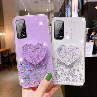 Xiaomi Redmi 9 9A 9C NFC 9T 8 8A 7 7A เคส TPU วิบวับ กลิตเตอร์ ประกาย นิ่ม ซิลิโคน ปกคลุม หรูหรา เลื่อม คริสตัล ป้องกัน ยืดหยุ่น เงา เคสผิว + ขาตั้งหัวใจ