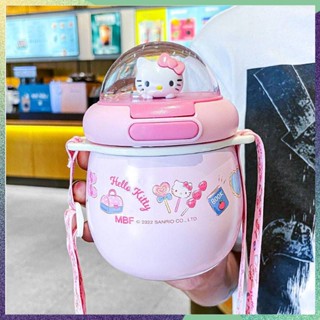 Hello Kitty Cartoon Straw Water Bottle Big Belly Aquaflask Childrens School 316 กระติกน้ำร้อนและเย็น