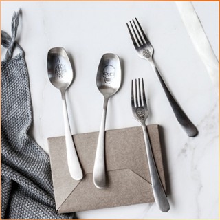 Creative White Skull Fork 304 ช้อนสแตนเลสชุด Western Tableware Skull Hand Fork Spoon -FE