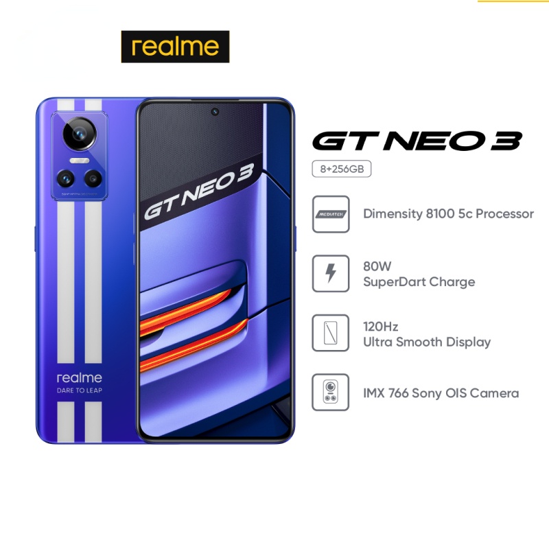 Realme Gt Neo 3 | 8+256GB | 150W ประมวลผลความเร็วแสง | 8100 5G หน้าจอ 6.7 นิ้ว 120Hz
