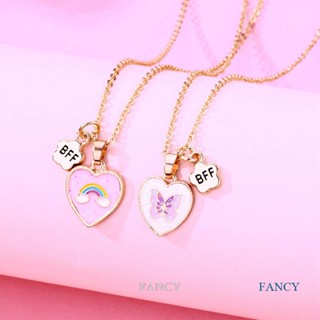 Fancy สร้อยคอโซ่ จี้ผีเสื้อ หัวใจ หวานแหวว เพื่อนสนิท สร้อยคอ BFF มิตรภาพ เครื่องประดับสําหรับเด็ก ของขวัญ สําหรับเด็กผู้หญิง 2 ชิ้น/ชุด