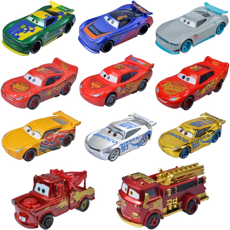 โมเดลรถยนต์ Pixar Cars 3 Lightning McQueen Mater Jackson Storm Ramirez 1:55 Diecast Metal
