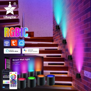 Rgbic โคมไฟติดผนังอัจฉริยะ LED สปอตไลท์ TUYA APP ซิงโครไนซ์เพลง สําหรับห้องนอน ห้องนั่งเล่น ไฟตกแต่งบ้าน ในร่ม