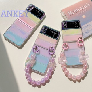 for Samsung Galaxy Z Flip 3 4 Phone Case ZFlip4 Laser Gradient ZFlip3 Folding Protective Cover Butterfly Hanging Chain