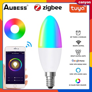 Tuya Zigbee 3.0 Smart E14 หลอดไฟ LED เทียน Rgb+w+c หลอดไฟหรี่แสงได้ Smart App รีโมทคอนโทรล แฮนด์ฟรี Voice Control canyon