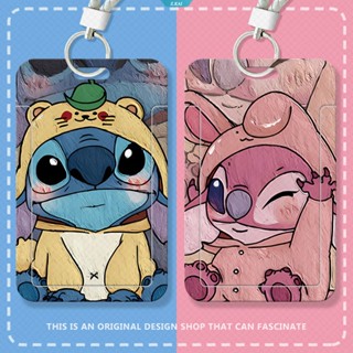 กระเป๋าใส่บัตรประจําตัวประชาชน บัตรรถบัส ลาย Stitch น่ารัก สีฟ้า พร้อมสายคล้อง สําหรับนักเรียนผู้หญิง [ZK]