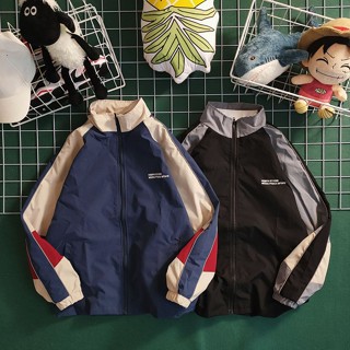 เสื้อโค้ท คอปกตั้ง พิมพ์ลายตัวอักษร สีตัดกัน สําหรับผู้ชาย