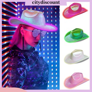 &lt;citydiscount&gt; หมวกคาวบอย ปีกกว้าง กันลม มีไฟ LED โฮโลแกรม เครื่องประดับแฟชั่น สําหรับปาร์ตี้ฮาโลวีน