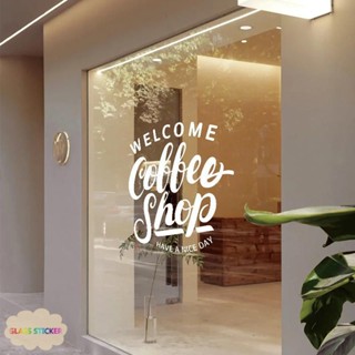 สติกเกอร์กระจก ประตู หน้าต่าง บานเลื่อน ตกแต่งผนัง ร้านกาแฟ
