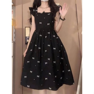 Gentle French Style Tea Break Exquisite Printed Small Flying Sleeve Dress Female Student Summer Latest First Love Small Black Dress