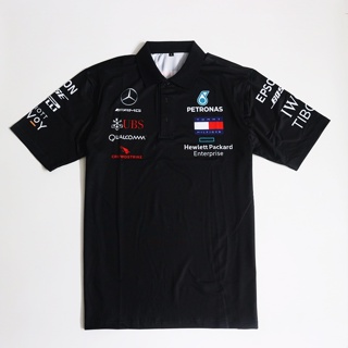 Mercedes-AMG Petronas เสื้อยืดผู้ชายสีดำคอปกการถ่ายเทความร้อนสปอร์ตสปอร์ต