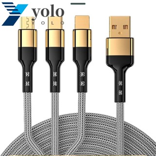 Yolo 3 in 1 สายชาร์จ USB 5A 5A 3 in 1 Type C 1.2 ม. 2 ม. 3 in 1 ชาร์จเร็ว สําหรับโทรศัพท์มือถือ