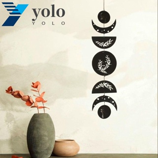 Yolo จี้รูปพระจันทร์ กลวง สไตล์โบฮีเมียน ใช้ง่าย สีดํา สําหรับแขวนตกแต่งผนัง