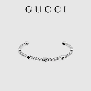 [พร้อมกล่องบรรจุภัณฑ์] พร้อมส่ง GUCCI GUCCI สร้อยข้อมือเงิน แบบแคบ