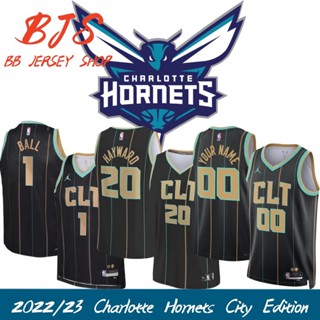 【BJS �� เสื้อกีฬาแขนสั้น ลายทีม Charlotte Hornets City Edition เบอร์ 2022 23 ลูกบาสเก็ตบอล 1LaMelo