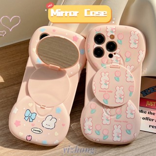 เคสโทรศัพท์มือถือ PC TPU นิ่ม กันรอยขีดข่วน กันกระแทก กันฝุ่น ลายดอกทิวลิป กระต่าย สีชมพู สร้างสรรค์ สําหรับ iPhone 11 14 13 Pro Max 12Pro