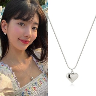 [พร้อมส่ง] Bae Suzy สร้อยคอโซ่ จี้รูปหัวใจ สามมิติ สําหรับผู้หญิง