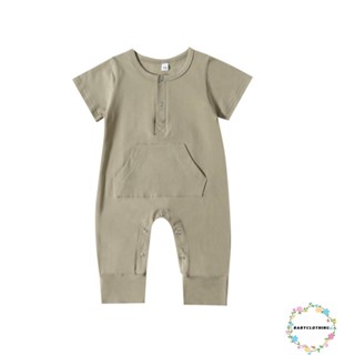 Babyclothes- ชุดจั๊มสูท รอมเปอร์ แขนสั้น กระดุมปิด สีพื้น ลําลอง ฤดูร้อน สําหรับเด็กผู้ชาย