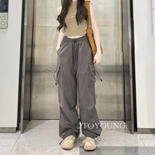 2TOYOUNG Moon กางเกงขายาว คาร์โก้ กางเกง เชือกอเมริกันคลาสิค Cargo pants 2023 NEW 072503 Trendy สวยงาม คุณภาพสูง สไตล์เกาหลี A20M01I 36Z230909