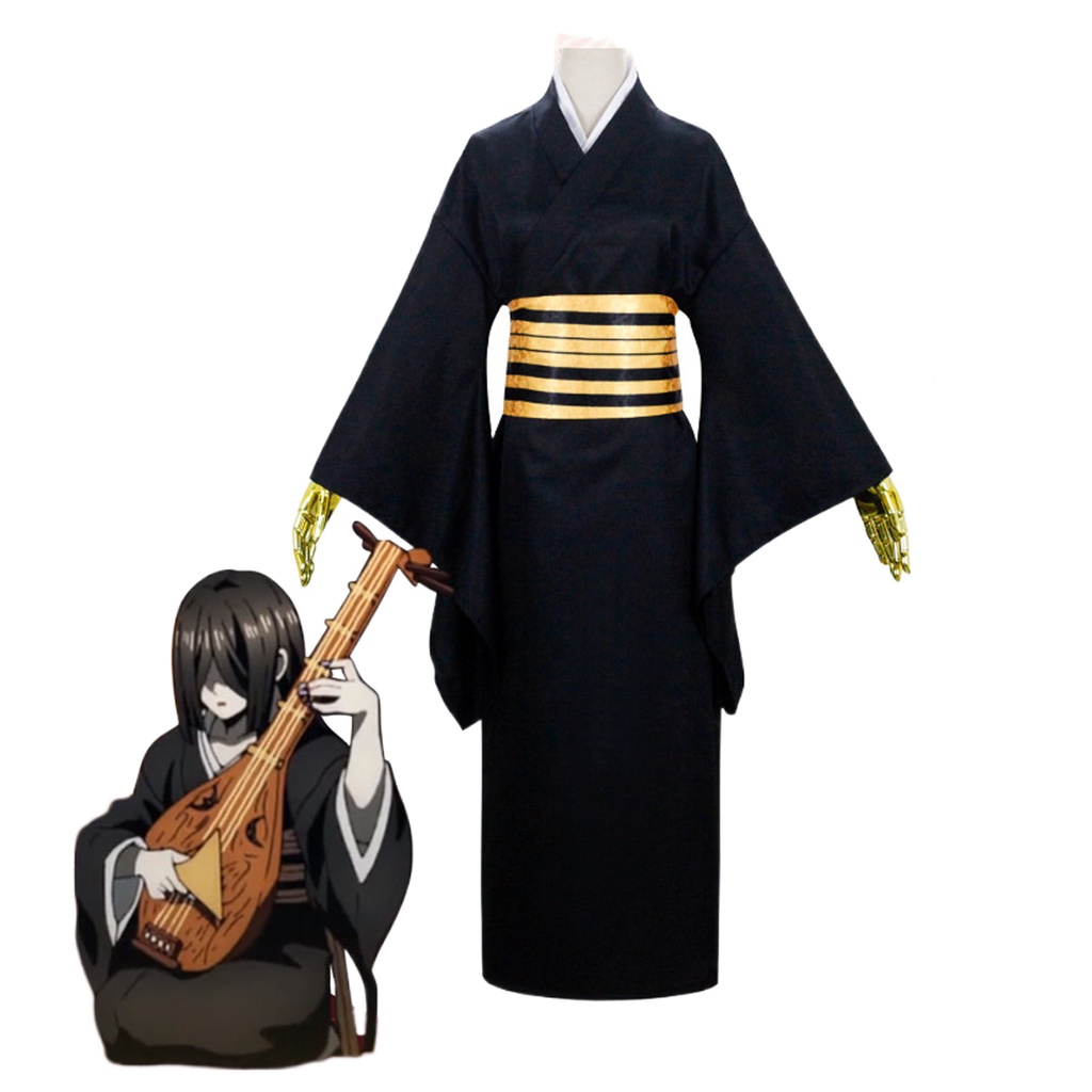 Anime Demon Slayer Nakime คอสเพลย์เครื่องแต่งกายสําหรับผู้ใหญ่ผู้หญิงขนาดเอเชียสีดํายาวชุดกิโมโน JP 