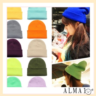 Alma หมวกบีนนี่ถัก คุณภาพสูง ลําลอง สีพื้น น่ารัก สําหรับผู้หญิง