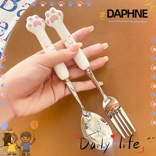 Daphne ชุดช้อนส้อมตะเกียบ ตะเกียบ สเตนเลส ลายอุ้งเท้าแมว แบบพกพา พร้อมกล่องเก็บ