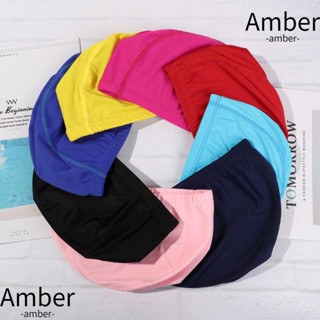 Amber หมวกว่ายน้ํา ผู้ชาย และผู้หญิง สีพื้น ห้าเส้น การออกแบบกีฬา ผมยาว ป้องกัน ผ้าโพกหัว ไนลอน ยืดหยุ่น