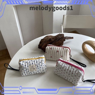 Melodygoods1 กระเป๋าเครื่องสําอาง ผ้าฝ้าย ลายดอกไม้ แบบพกพา