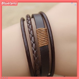 【 Bluelans 】สร้อยข้อมือ กําไลข้อมือ สายหนังถัก หลายชั้น สไตล์วินเทจ เรโทร สําหรับทุกเพศ