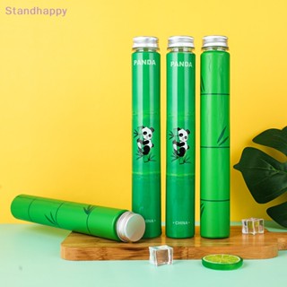 Standhappy ใหม่ แก้วน้ําไม้ไผ่ ลายการ์ตูนแพนด้าน่ารัก พร้อมฝาปิด สําหรับใส่เครื่องดื่ม ชานม น้ําผลไม้