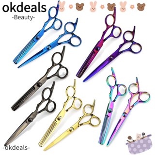 Okdeals กรรไกรตัดผม กรรไกรตัดผม สเตนเลส บาง มืออาชีพ 6.0 นิ้ว ร้านตัดผม กรรไกรตัดผม สีดํา ร้านตัดผม