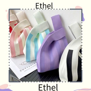 Ethel1 กระเป๋าถักข้อมือ ทรงโท้ท ขนาดเล็ก แฮนด์เมด ลายทาง สําหรับผู้หญิง