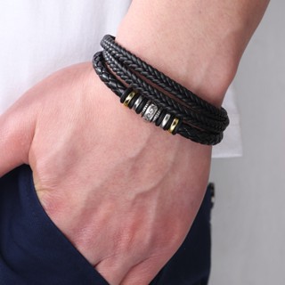 สร้อยข้อมือ หนังอัลลอย เลเซอร์ อัลลอย ถักหลายชั้น เข็มกลัดแม่เหล็ก เครื่องประดับแฟชั่น DIY สําหรับผู้ชาย