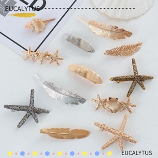 Eutus กิ๊บติดผมโลหะ รูปใบไม้ ประดับไข่มุก ปลาดาว สีเงิน สีทอง เครื่องประดับ สําหรับผู้หญิง