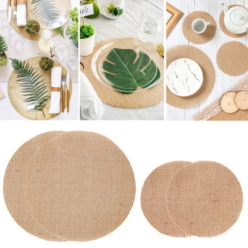R * 5 ชิ้น Burlap รอบตาราง Placemats ทนความร้อนขนาดเล็กตารางเสื่อธรรมชาติ Place Mats สําหรับงานแต่งง
