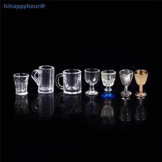 Hihappyhour ใหม่ แก้วไวน์ เบียร์ และขวดเครื่องดื่ม ขนาดเล็ก 1:12 สําหรับตกแต่งบ้านตุ๊กตา 1 หรือ 2 ชิ้น