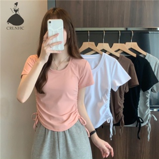 Kans เสื้อครอปท็อป คอกลม แขนสั้น สีพื้น แฟชั่นฤดูร้อน สําหรับผู้หญิง