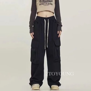 2TOYOUNG  กางเกงขายาว คาร์โก้ กางเกง เชือกอเมริกันคลาสิค Cargo pants 2023 NEW 072551 Stylish ทันสมัย Trendy Comfortable A90M06Z 36Z230909