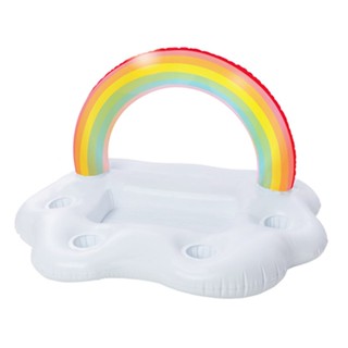 Rainbow Cloud Cup Holder Inflatable Pool Float Table Bar Tray Swimming Ring